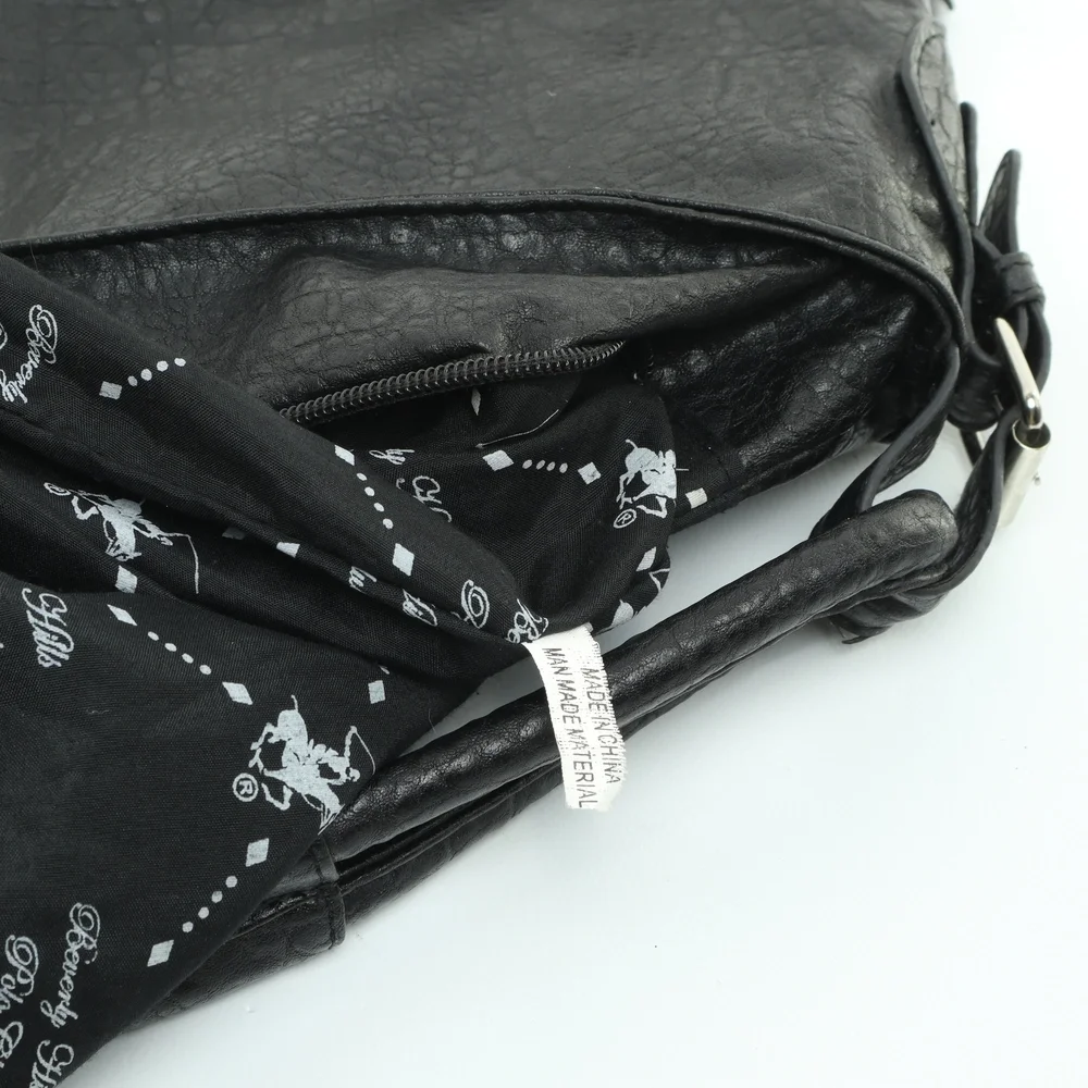 Beverly Hills Polo Club Shoulder Purse Faux Leather Hobo Bag17x13x4 Black/Silver